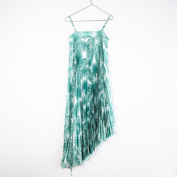 NWT Milly Irene Oversized Palm Print Dress Pleated Asymmetric Green - Size 2 XS - Picture 8 of 14